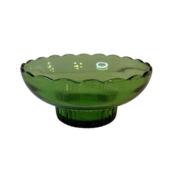 VTG EO Brody M2000 Scallop Edge Emerald Green Glass Ribbed Base Bulb Bowl 6.75" - Picture 6 of 11